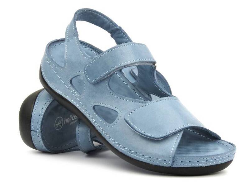 Skórzane sandały damskie na rzepy - Helios 1203, niebieskie